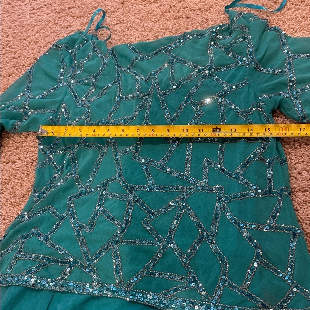 NWT J Kara Women's C-Neck with 3/4 Sleeve Beaded Long Dress Aqua Color Sz 8 - Picture 6 of 9